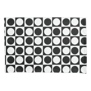 Black White Chequered Polka Dots  Pillowcase