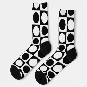 Black White Chequered Polka Dots  Socks