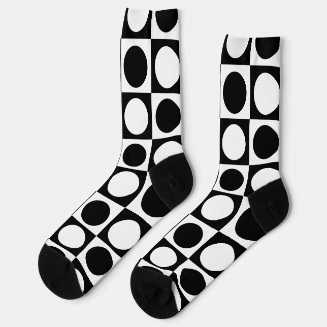 Black White Chequered Polka Dots  Socks (Left)