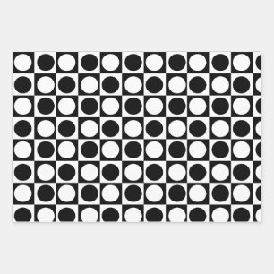Black White Chequered Polka Dots  Wrapping Paper Sheet