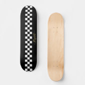 Black White Chequered Racing Flag Gold Monogram Skateboard (Front)