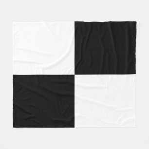 Black White Chequered Rectangles Fleece Blanket