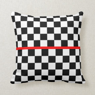 Black White Chequered Red Stripe Cushion