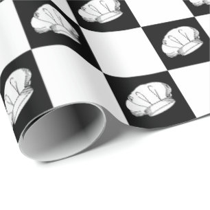 Black White Chequered Restaurant Chef Birthday Wrapping Paper
