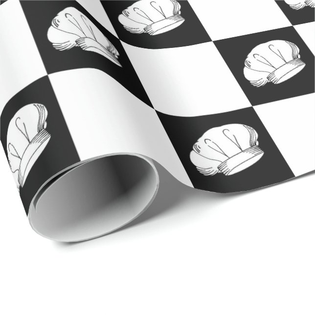 Black White Chequered Restaurant Chef Birthday Wrapping Paper (Roll Corner)