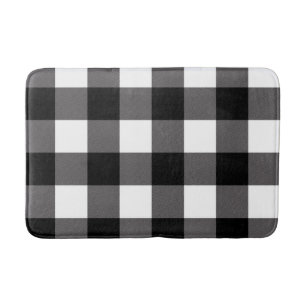 Black & White Chequered Squares Buffalo Plaid Bath Mat