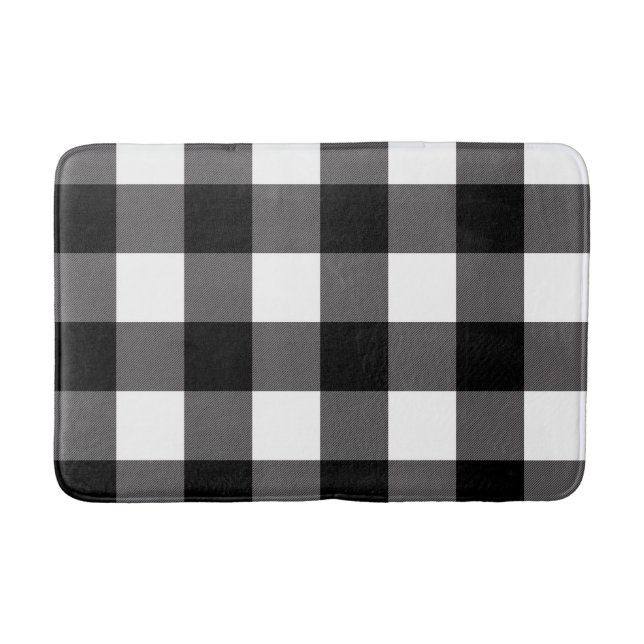 Black & White Chequered Squares Buffalo Plaid Bath Mat (Front)