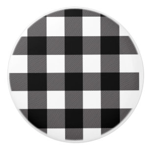 Black & White Chequered Squares Buffalo Plaid Ceramic Knob