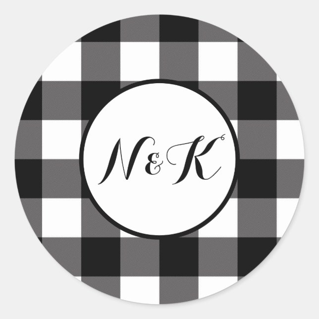 Black & White Chequered Squares Buffalo Plaid Classic Round Sticker (Front)