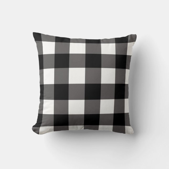 Black & White Chequered Squares Buffalo Plaid Cushion (Front)