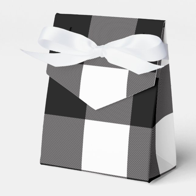 Black & White Chequered Squares Buffalo Plaid Favour Box (Front Side)