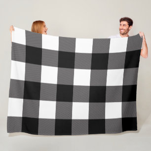 Black & White Chequered Squares Buffalo Plaid Fleece Blanket