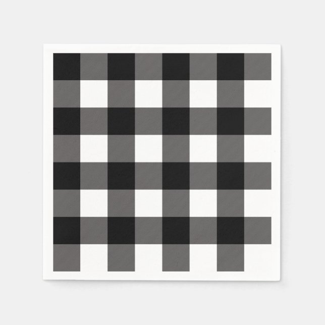 Black & White Chequered Squares Buffalo Plaid Napkin (Front)