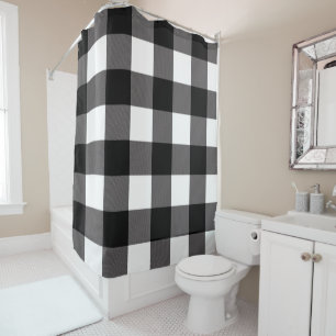 Black & White Chequered Squares Buffalo Plaid Shower Curtain