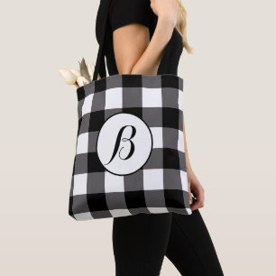 Black & White Chequered Squares Buffalo Plaid Tote Bag