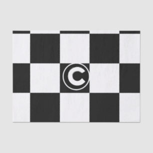 Black White Chequered Squares Monogram Initial Tissue Paper