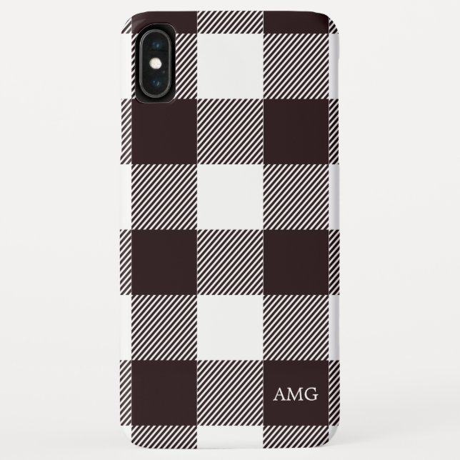 Black & White Chequered Tartan Plaid Monogram Case-Mate iPhone Case (Back)
