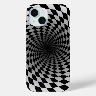 Black & White Chequered Vortex   iPhone 15 Case