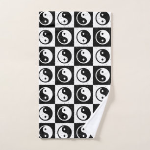Black White Chequered Yin-yang Zen Block Print Hand Towel