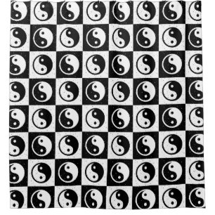 Black White Chequered Yin-yang Zen Block Print Shower Curtain