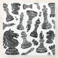 Black & White Chess Figures Linocut