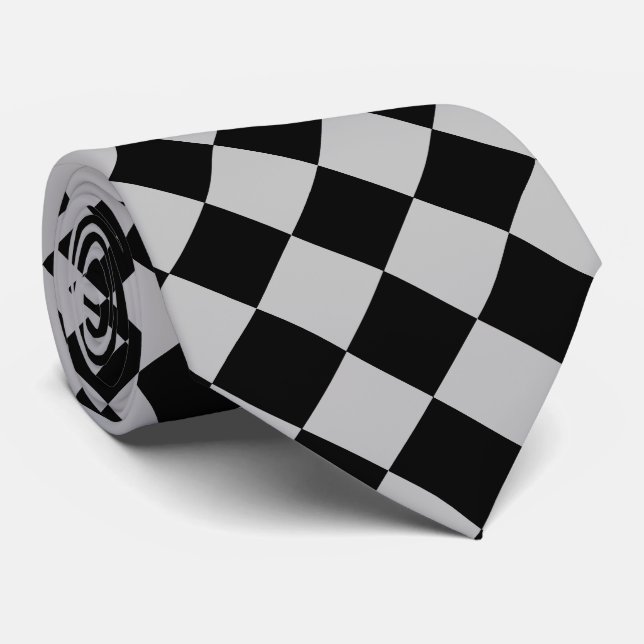 Black White Chess Neck Tie (Rolled)