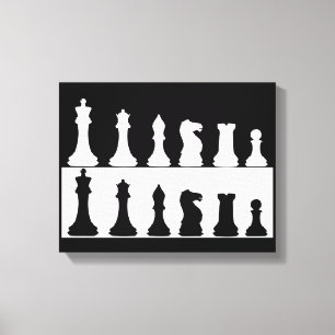 Black White Chess Set Wall Canvas Print