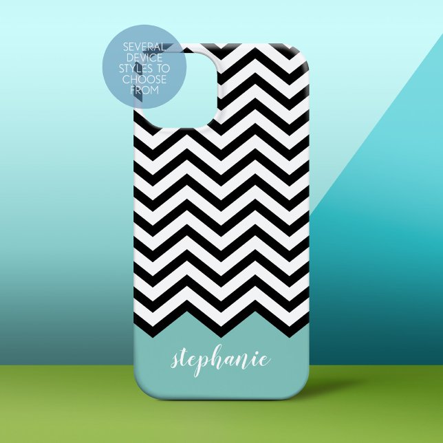 Black White Chevron Add Your Name teal Case-Mate iPhone Case (Personalized Phone Case)