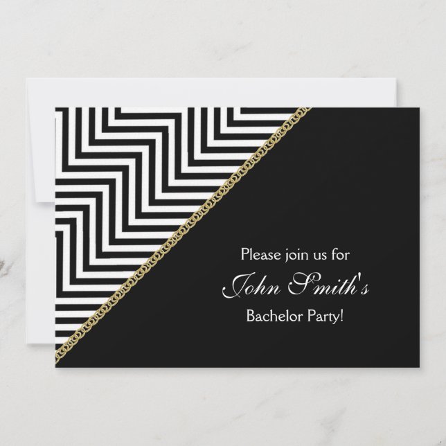 Black white chevron bachelor CUSTOM Invitation (Front)