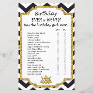 Black White Chevron Birthday ever or never game