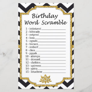 Black White Chevron Birthday Word Scramble Game