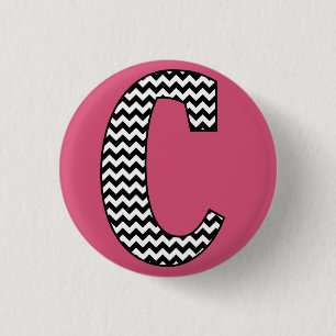 Black & White Chevron "C" Monogram Round Button