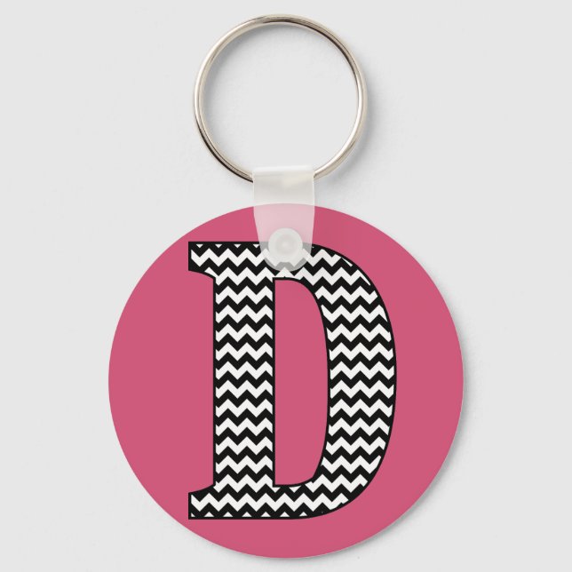 Black & White Chevron D Monogram Basic Keychain (Front)