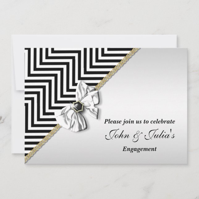 Black white chevron engagement anniversary CUSTOM Invitation (Front)