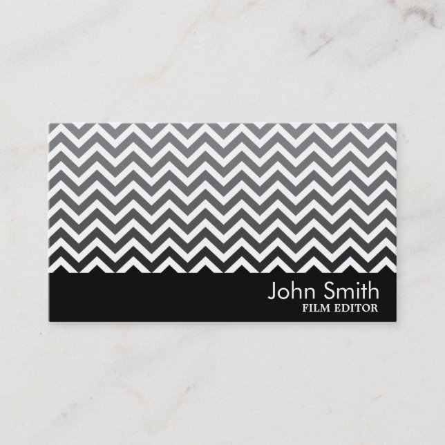 Black & White Chevron Film Editor Business Card (Front)
