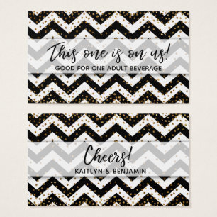 Black & White Chevron, Gold Confetti Drink Tickets