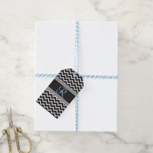 Black White Chevron Gothic Zigzag Monogram Gift Tags