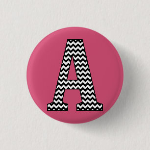 Black & White Chevron Letter A Monogram 3 Cm Round Badge