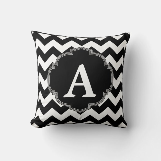 Black White Chevron Monogram Cushion (Front)