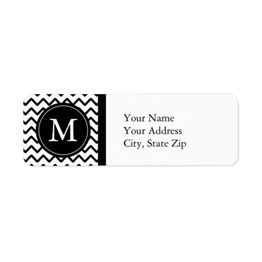 Black & White Chevron Monogram Return Address Label