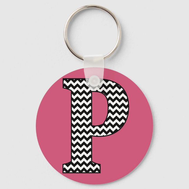 Black & White Chevron P Monogram Basic Keychain (Front)