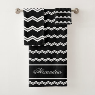 Black White chevron pattern Bath Towel Set