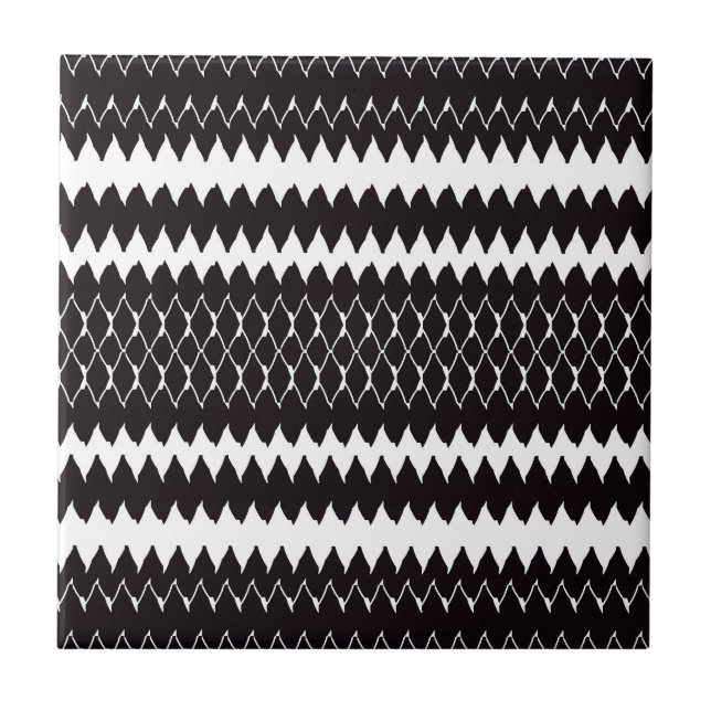 Black White Chevron Pattern Ceramic Tile (Front)