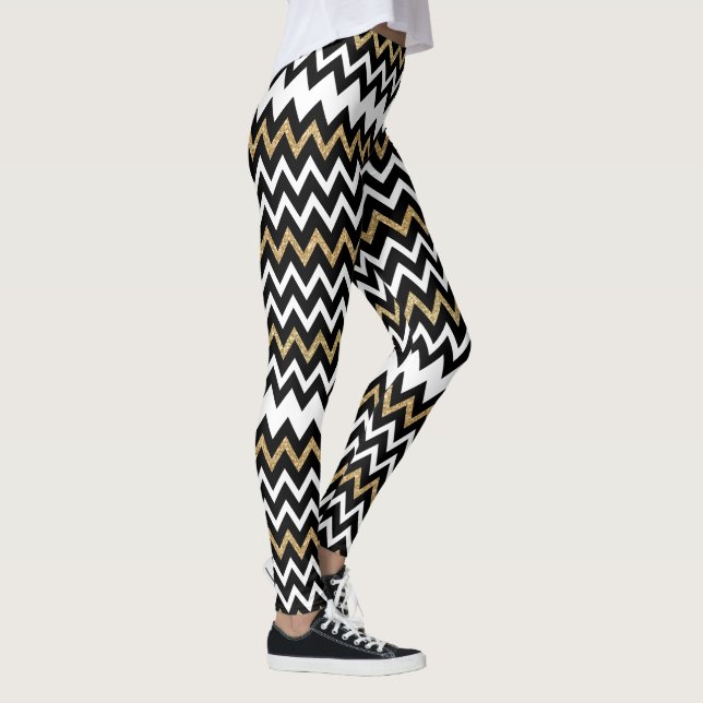 Black & White Chevron Pattern Gold Accent Leggings (Right)