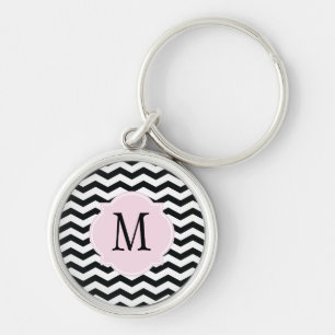 Black & White Chevron Pattern Key Ring