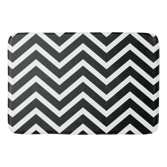 Black white chevron Pattern modern bath mat (Front)
