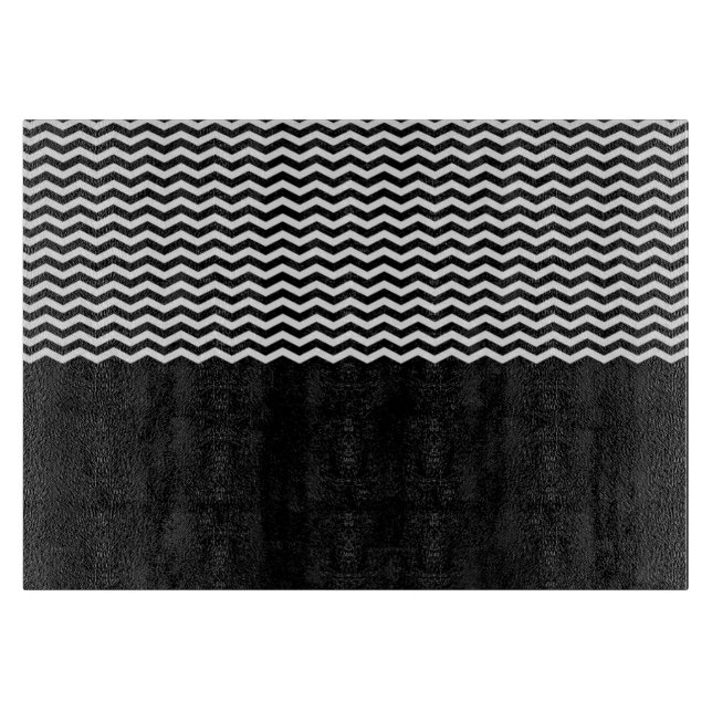 Black White Chevron Pattern Striped Texture Cutting Board (Front)