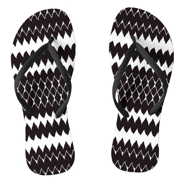 Black White Chevron Pattern Thongs (Footbed)
