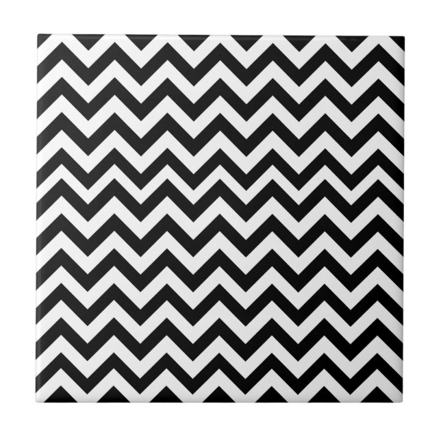 Black White Chevron Pattern Tile (Front)