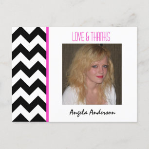 Black & White Chevron: Photo Thank You Postcard